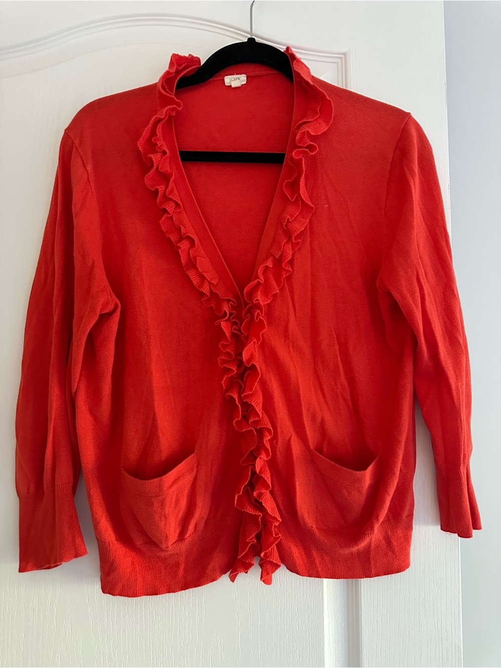 J. Crew Women's Bright Red Ruffle-Trim Cardigan
